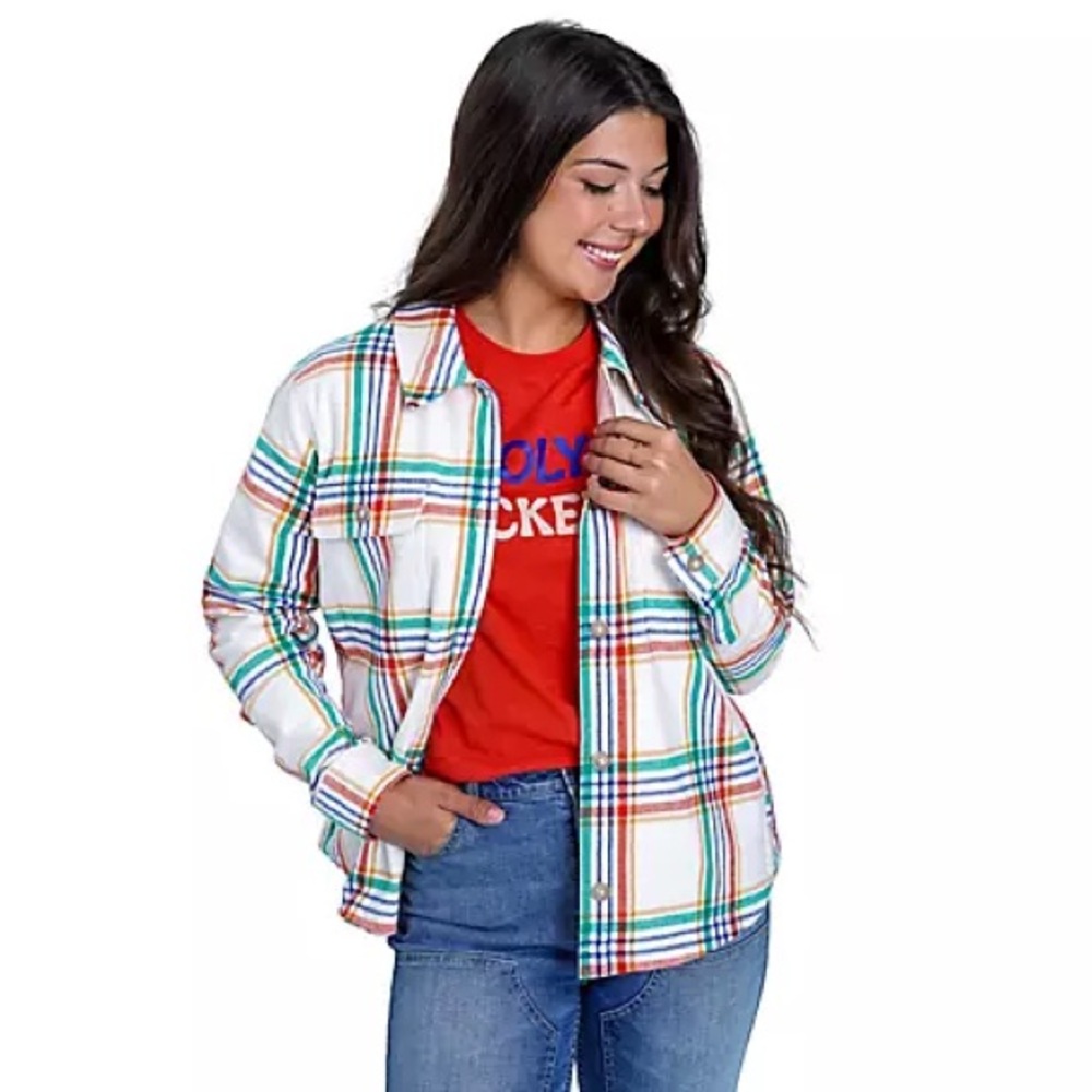 Molly Yeh Plaid Flannel Shirt Jacket Women’s XL Cotton Shacket Pockets
